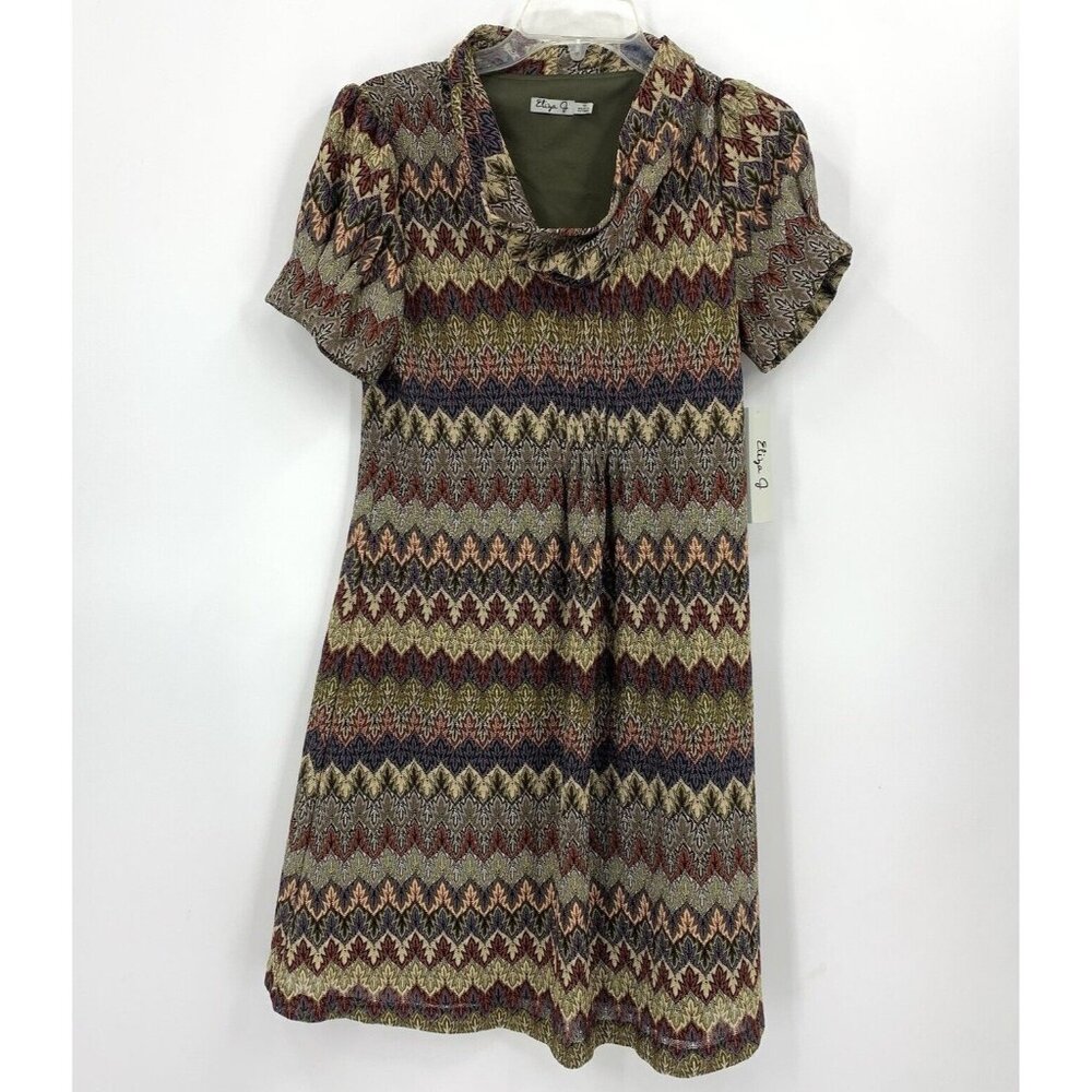 Eliza J Chevron Cowl Neck Dress Earthy Neutral Knit Fully Lined NWOT Womens 10
